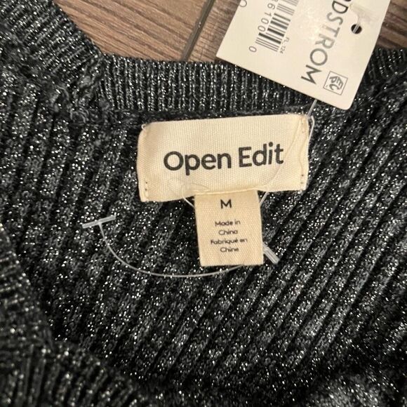 Open Edit Maxi Dress Women's Medium Black Ribbed Off The Shoulder Long Sleeve - Picture 3 of 6